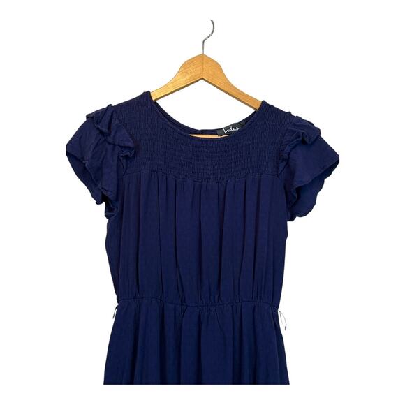 Lulus Flirtatious Feelings Navy Blue Swiss Dot Ruffled Mini Dress Small - Picture 5 of 11